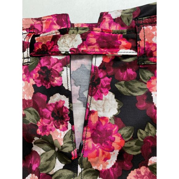 Banana Republic Pencil Skirt Sz 4 Satin Floral Pockets Belted Paperbag Girl Boss - Picture 9 of 11